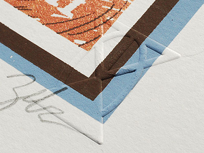 Embossed letterpress logo design paper screenprint
