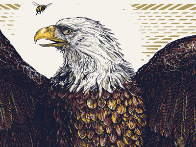 Avett Brothers SLC american bee beehive eagle feathers illustration limited edition screenprint wings