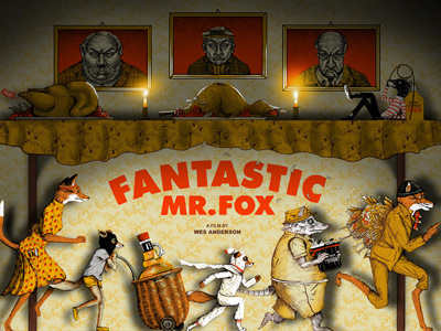 Fantastic Mr Fox Screenprint chicken fox last supper running screenprint spotlight squab