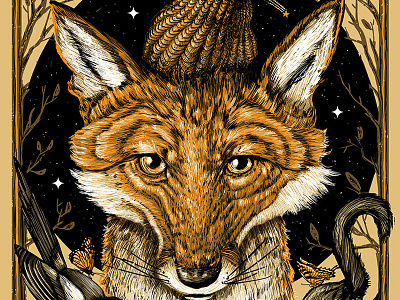 Avett Brothers Gigposter chicken hat fox illustration magpie pittsburgh screenprint squirrel vulpes