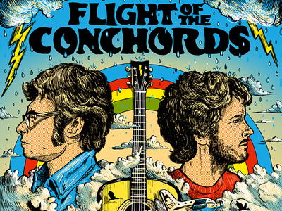 Flight Of The Conchords - Gigposter clouds illustration new zealand notebook rain rainbow silkscreen sketchbook