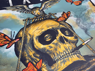 PIXIES / Gigposter butterfly dove head carrier heaven hell pixies skull smoke