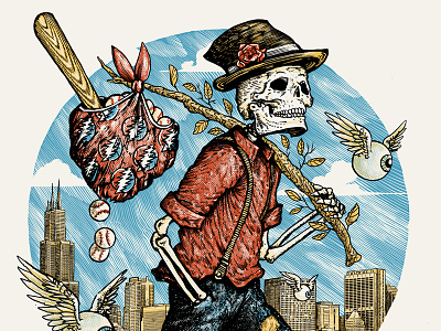 Dead & Company - Chicago chicago dead eyeball field grateful screenprint skeleton travel vegabond wrigley