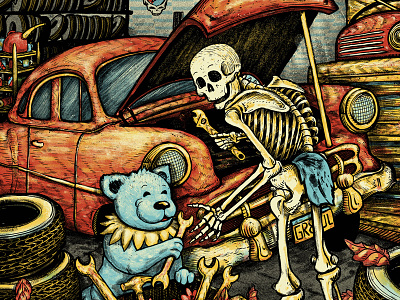 Dead & Company - Detroit automotive car city dead detroit gigposter grateful illustration jerrygarcia motor screenprint skeleton