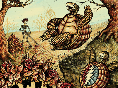 Dead & Company - Ohio dead fall gigposter grateful illustration leaves screenprint skeleton tour turtle
