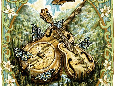 Telluride Bluegrass bird bluegrass butterflies colorado instruments mountains silkscreen