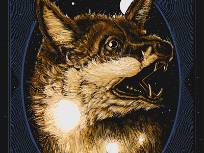 Golden Age cosmos fox illustration printmaking screenprint