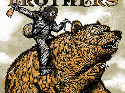 The Avett Brothers 2 banjo bear folk gig poster grizzly adams scratchboard the avett brothers zeb love