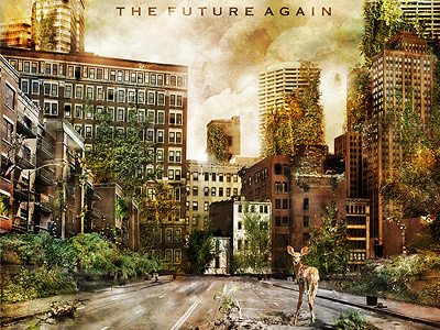 Full Album Cover a hero a fake album design city deer photo manipulation plants the future victory records