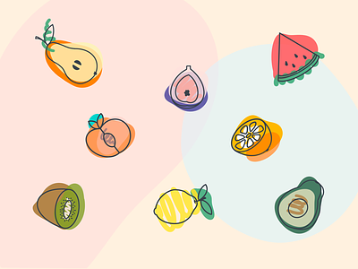 Vitamins avocado blobs doodle doodles fig fruit fruits icons illustration ipad kiwi lemon orange peach pear procreate tutti frutti vitamins watermelon