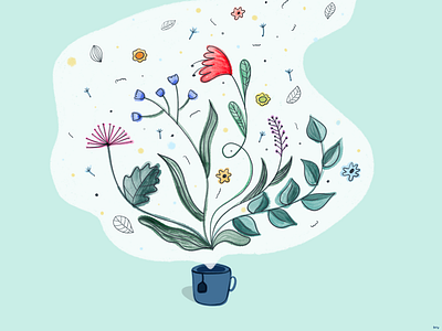 Tea time cup doodle doodles drawing floral flowers illustration ipad plants procreate tea texture