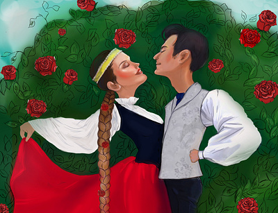 Latvian Couple Caricature couple dance latvia latvian couple national clothes national dress woman woman in national dress womans