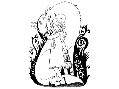 A fairy and a fox character character art fairytale fantasy illustration ink drawing ink illustration traditional art traditional illustration