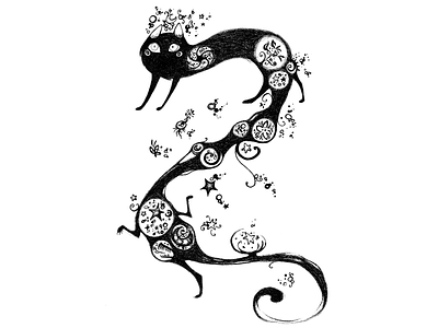 Dream cat creature fantasy illustration ink drawing ink illustration traditional art traditional illustration