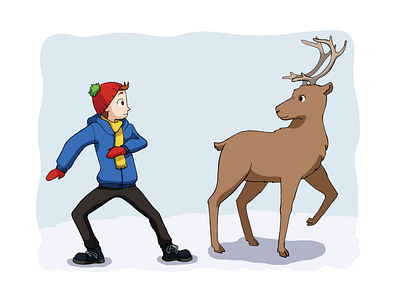 A boy meets a reindeer book illustration character art childrens book childrens book illustration childrens illustration digital art digital illustration illustration