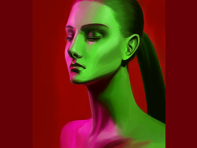 Pink and green portrait digital art digital painting digital portrait