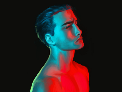 blue and red portrait digital art digital painting digital portrait painting portrait