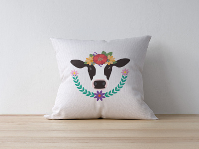 pillow cow floral graphic design illustration illustrator mockup pillow prints product design souvenir vector