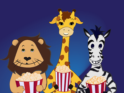 Three's a Zoo animals circus giff giraffe illustration lion popcorn zebra