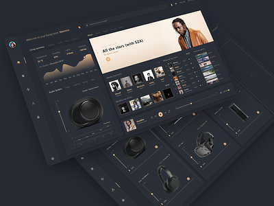 Smart Interface Hub - Concept app black dark ui design gold home hub interface music smarthome ui ux