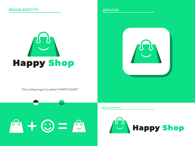 Happy Shop Modern logo design with modern Icon abstract app app design awesome design awesome modern logo brand brand identity branding design green shop logo icon logo new modern icon online shop online shopping shop branding shop logo shopping