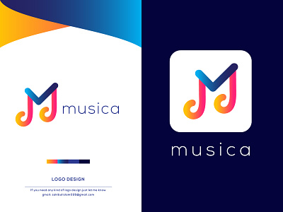 "MUSICA" modern logo identity design. app awesome design awesome modern logo branding design icon illustration logo m m modern logo music music branding music logo music modern logo new modern icon