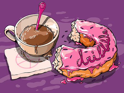 Good Morning Dribbble! coffee debut donut drawing dribbble food illustration vector