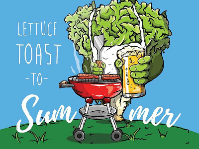 Lettuce toast to summer bbq beer design drawing food illustration lettuce summer toast vector