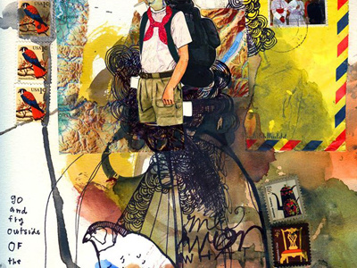 Jennie Collage abstract bird cage collage hiker media messy mixed stamps