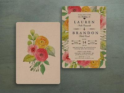 Rustic Chic Wedding Invite chic craft paper floral print rustic wedding wedding invitation