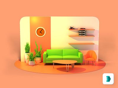 3D Living Room 3d art 3dsmax branding colorful concept creative design illustration interface modern vector website