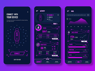 TrackUp - fitness tracker & kacl count app app design calories fitness glow modern night mode tracker ui design