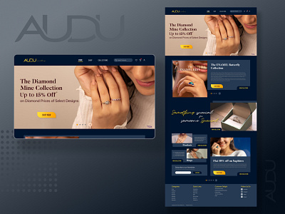 Homepage web design - Audu brand design brand identity bule dark theme jewelry web web design web page website