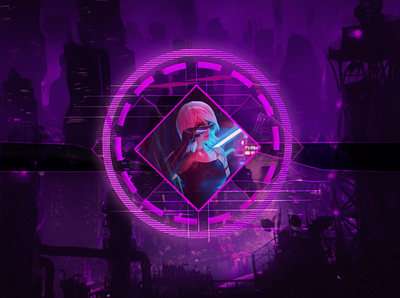Cyberpunk logo artwork city cyberpunk illustration purple