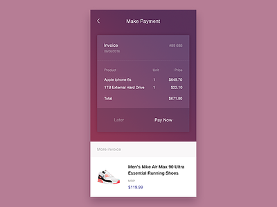 Invoice card clean e commerce invoice ios app modal online support overlay simple ticket ui ux