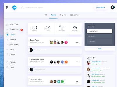 Team Ui activity dashboard message notification search share task management team team page ui ux web