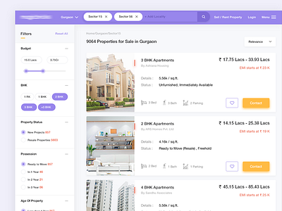 Listing Page apartments building filter flat listing post property real estate search ui ux web