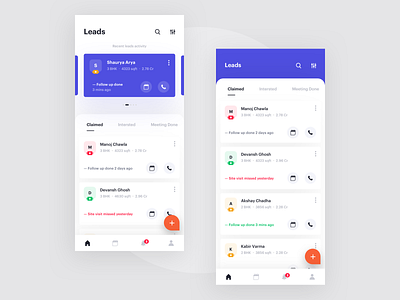 Home - Leads agenda agents app booking card clean events filter follow up interface lead management minimal mobile planning product design schedule search ui ux