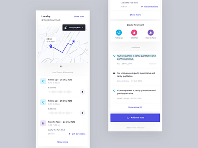 Lead - Dedicated Part 1 agents app booking card clean create dedicated page events follow up interface lead locality neighbourhood minimal mobile note planning product design schedule ui ux