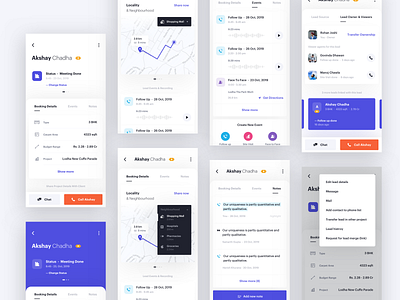 Lead dedicated screen agents app booking card clean dedicated events filter follow up interface lead minimal mobile planning product design schedule search ui ux