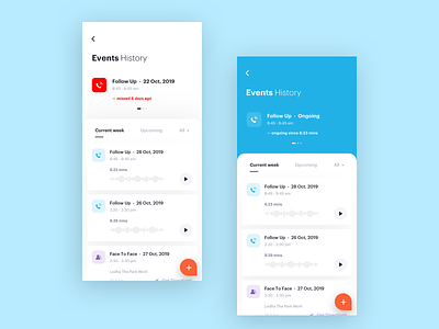 Events History agenda agents app card clean events filter follow up interface lead management minimal mobile plan planning product design schedule search ui ux