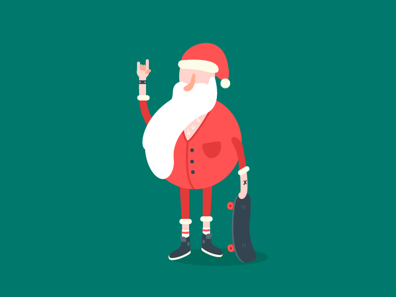 Santa in youth beard christmas flat hohoho newyear rock santa skate sneaker vector youth