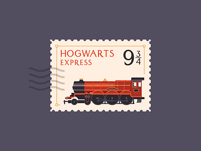 Hogwarts Express stamp design flat harry potter hogwarts hogwarts express illustration loco locomotive post stamp train wizard