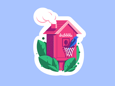Dribbble Like a Home basket bird birdhouse dribbble illustration sticker