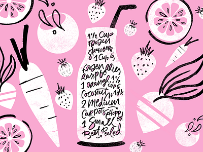 Pink Sunrise smoothie recipe fruits illustration smoothie