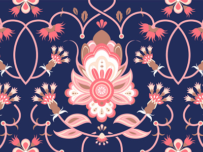 Folk Pattern floral flowers folk pattern pink