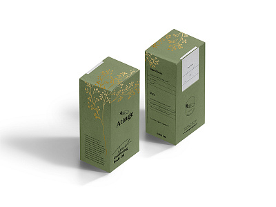 ATINGE | Packaging botanical box branches brushes gold green organic packaging