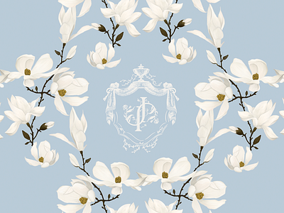 JP Correspondance Card baroque crest elegant emblem floral jp magnolia pattern royal victorian