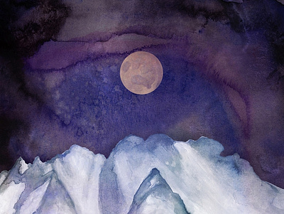 Snowy Mountains art digital art watercolor