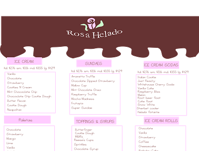 Rosa Helado menu final branding design